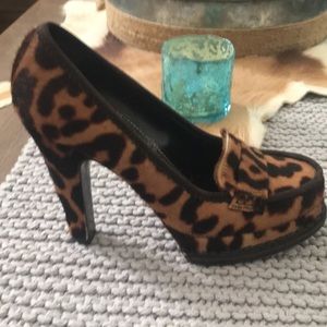 Yves Saint Laurent Leopard Cow Hair Platform Heels
